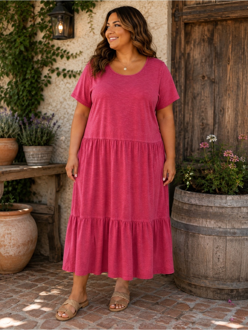 Old Navy Red Swing Tiered Midi Dress | Size 2XL with Pockets
